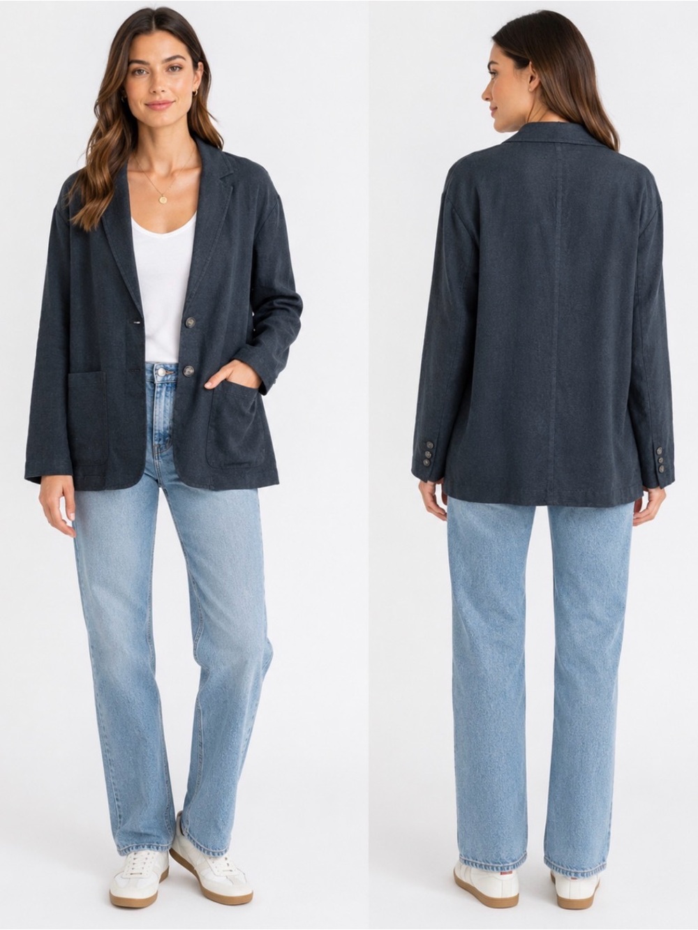 Marine Layer Flora Hemp Blazer Navy Size M NWT $168 MSRP - Picture 1 of 6